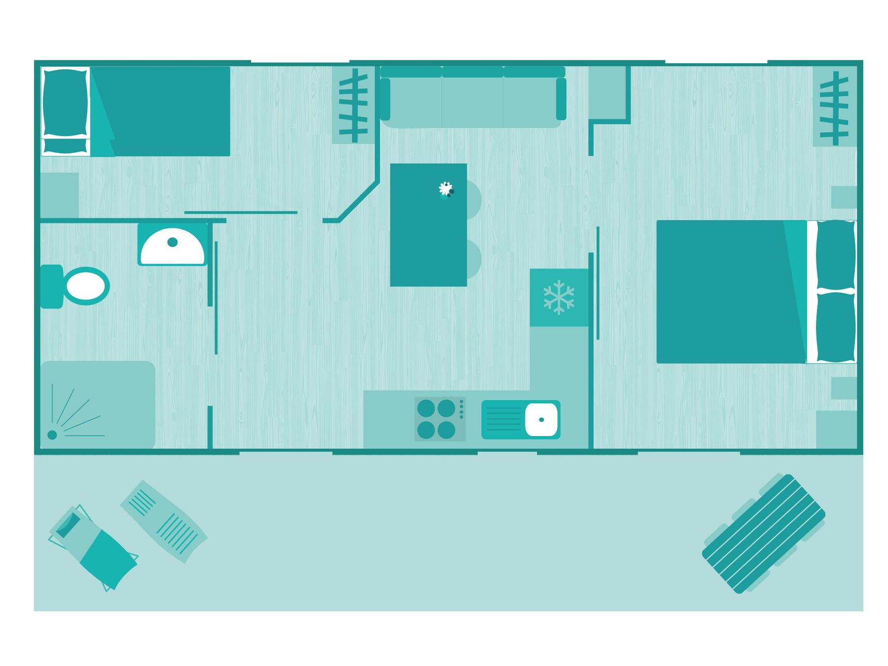 Plattegrond van de Rolstoeltoegankelijke 4-bloemen-cottage voor 4 personen