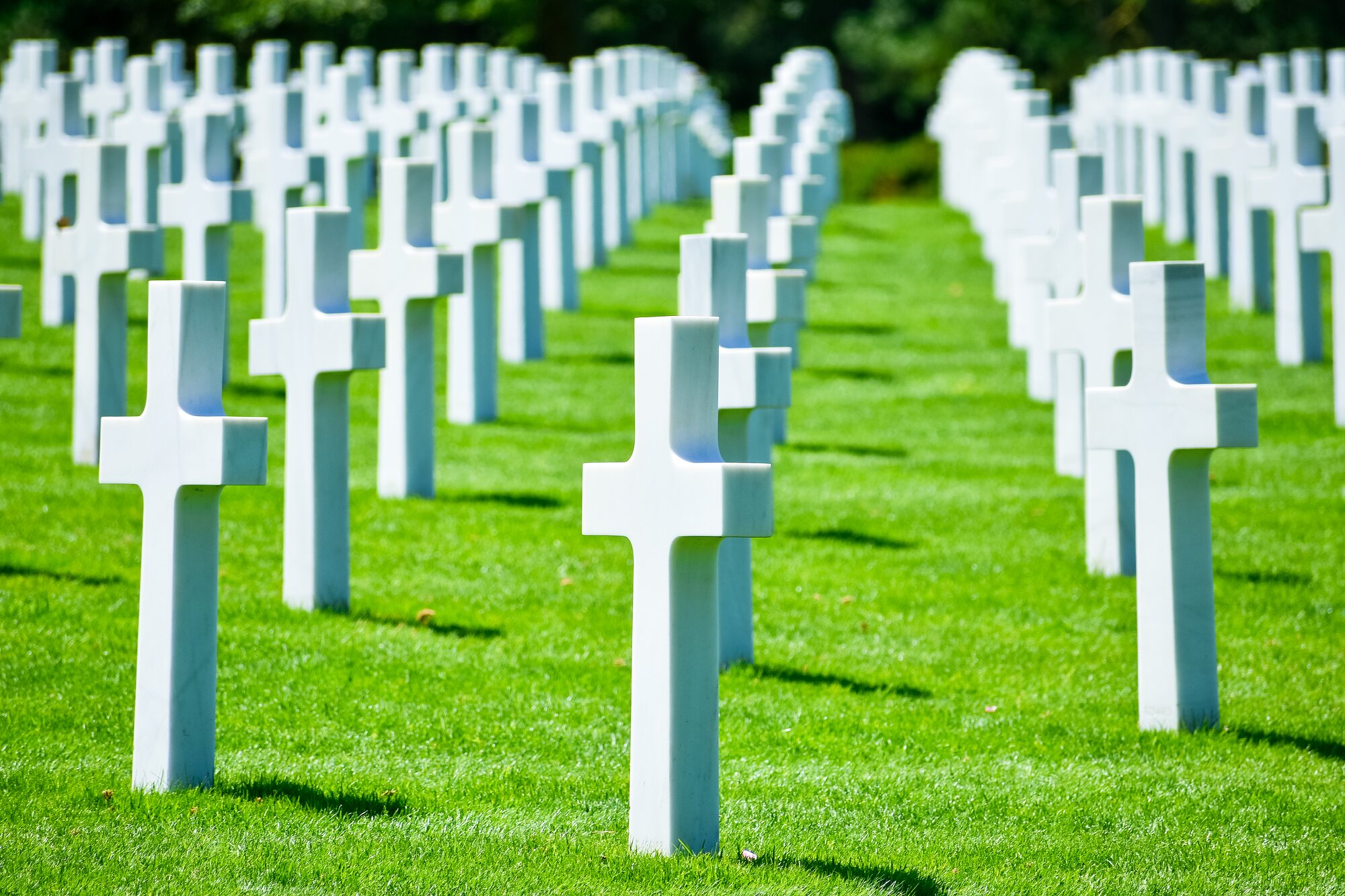 Les croix blanches du cimetière américain de Colleville-sur-Mer, au-dessus d’Omaha Beach